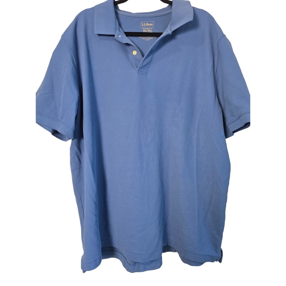 LL Bean Mens XXL Tall Blue Short Sleeve Polo Shirt Traditional Fit 100% Cotton